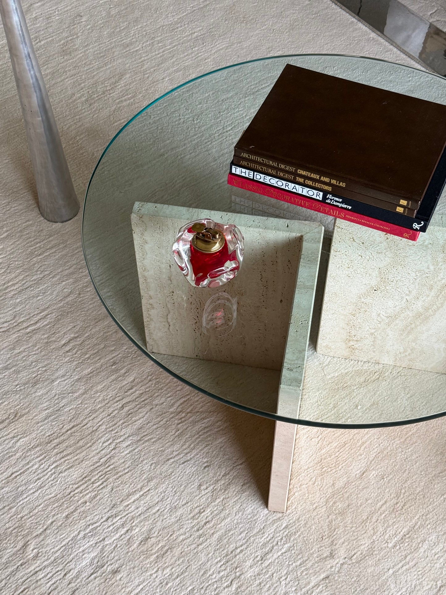 TRAVERTINE & GLASS COFFEE TABLE