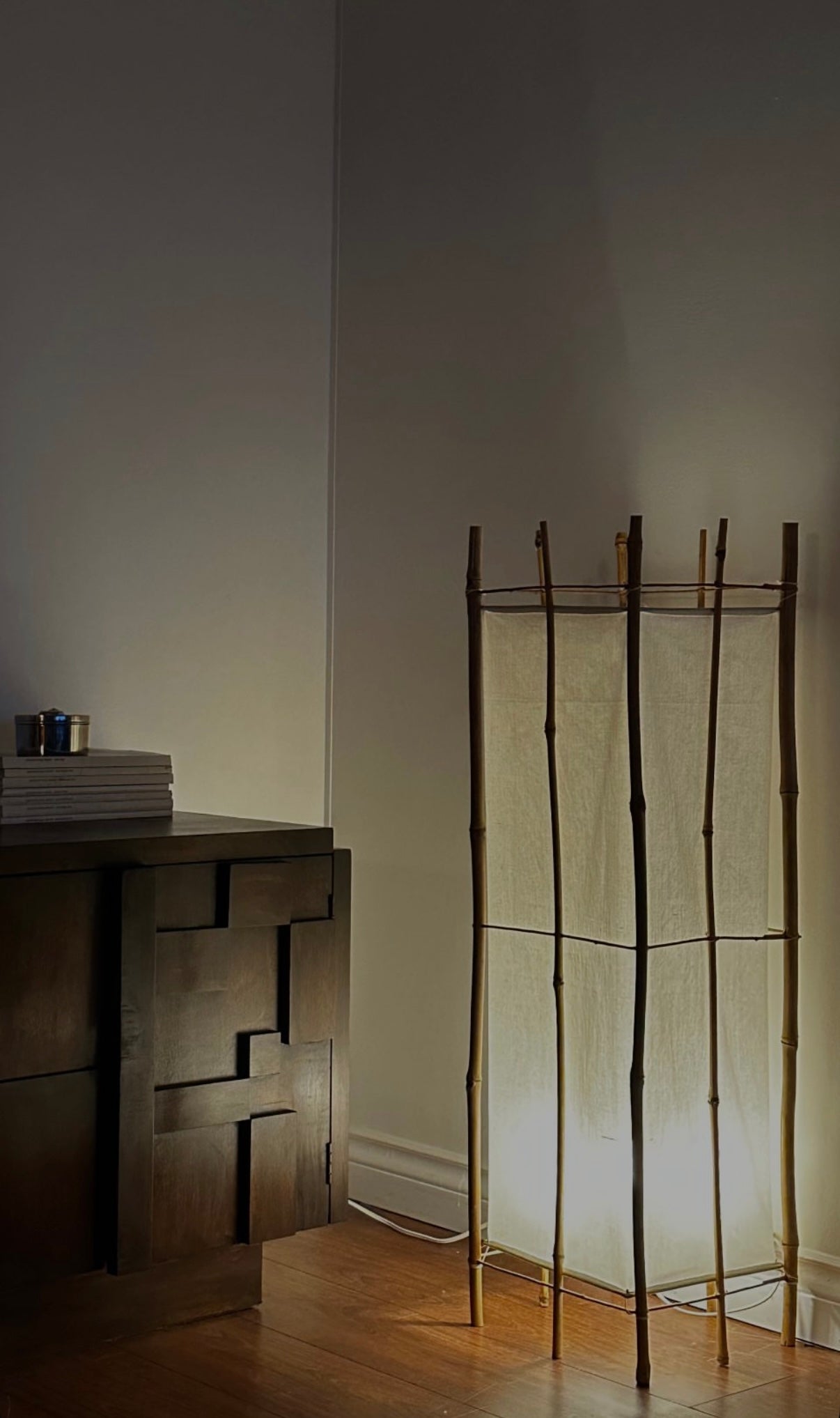 VINTAGE LINEN & BAMBOO FLOOR LAMP