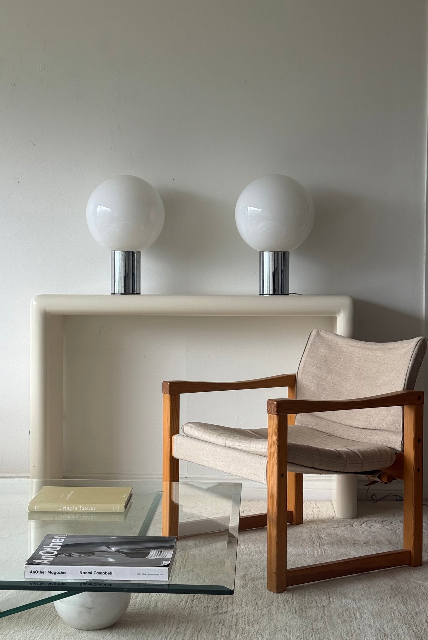 C.1970s GLASS ORB & CHROME Touchlite Lamps