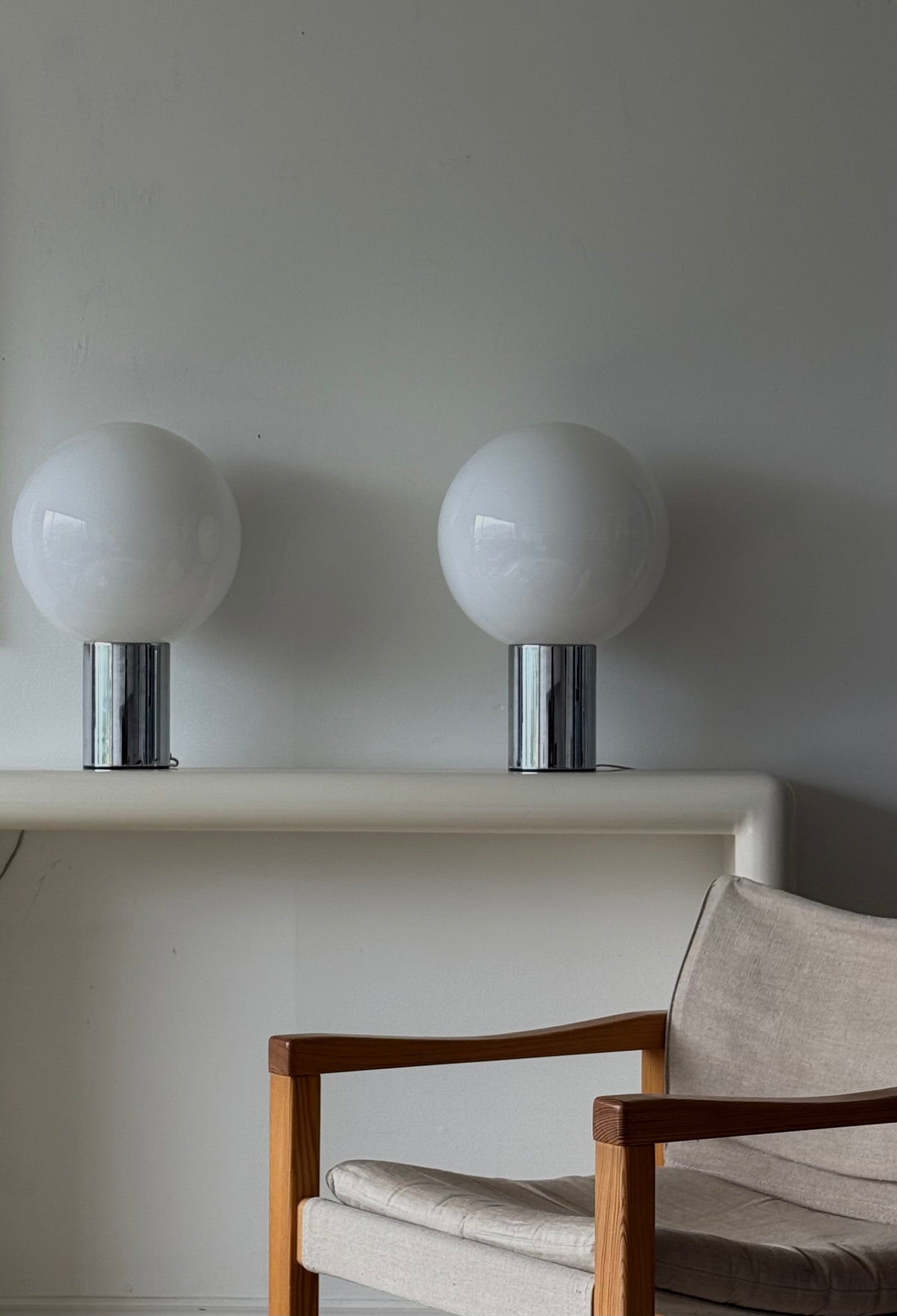 C.1970s GLASS ORB & CHROME Touchlite Lamps