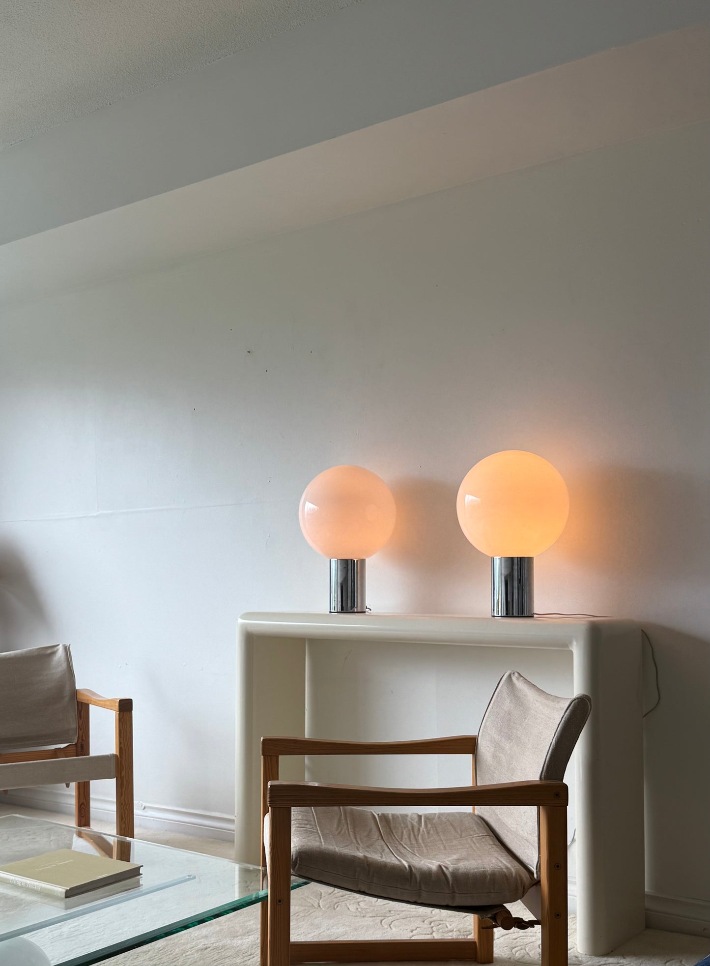 C.1970s GLASS ORB & CHROME Touchlite Lamps