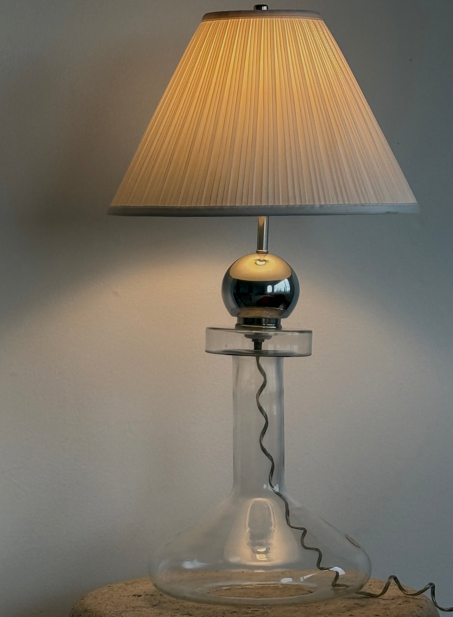 1970s LAUREL FLASK GLASS & CHROME LAMP