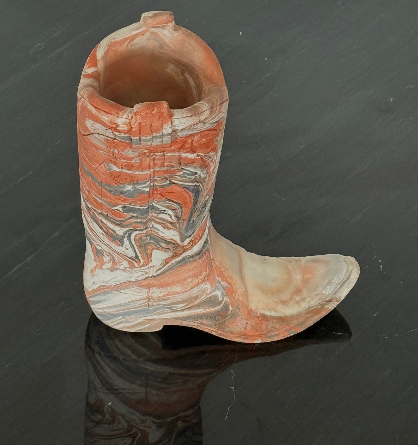 VNTG Marbled Clay Cowboy Boot Sculpture