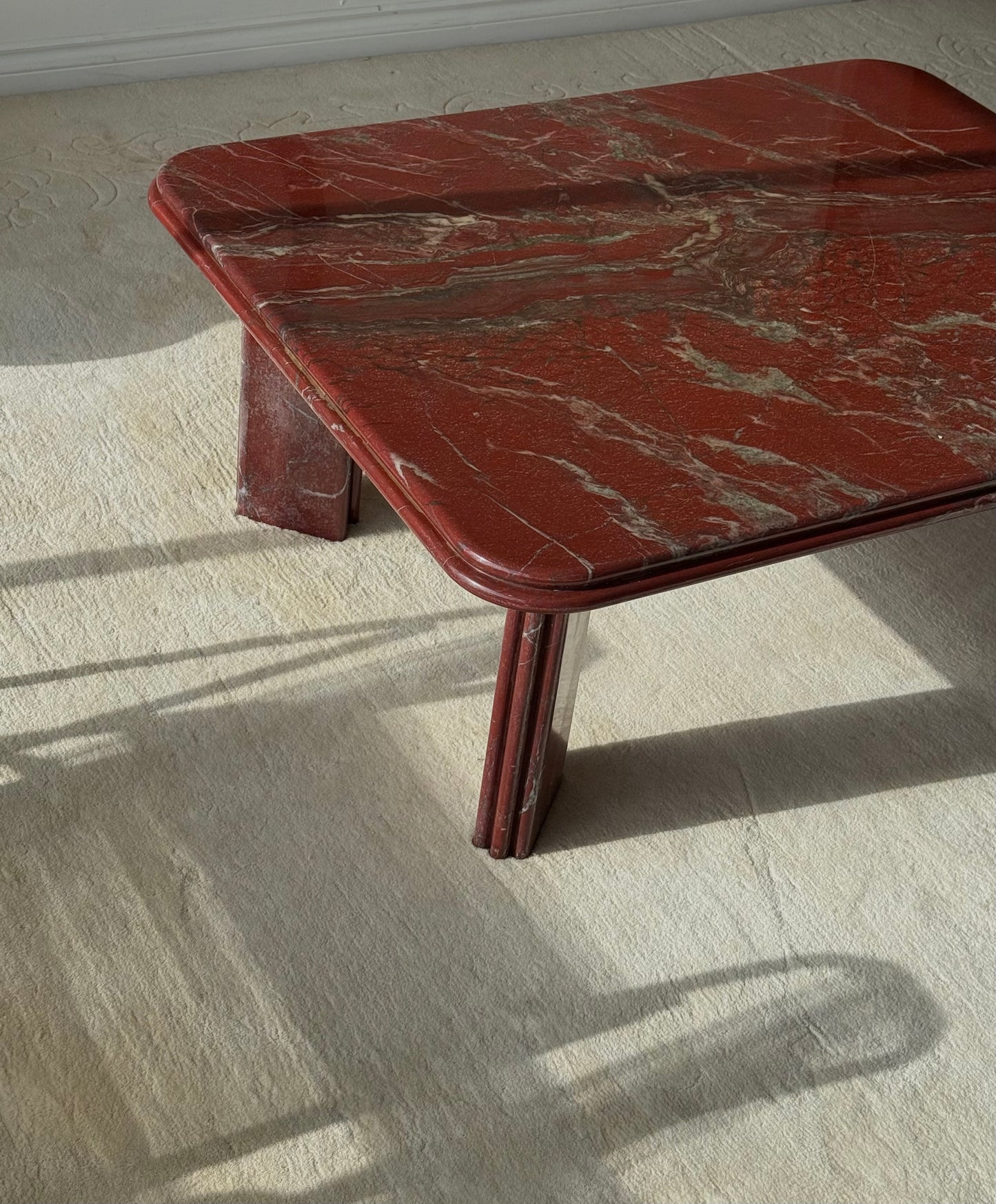 1980s RARE DIASPRO ROSSO MARBLE COFFEE TABLE