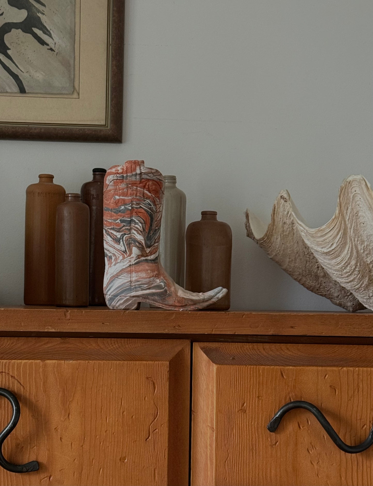 VNTG Marbled Clay Cowboy Boot Sculpture