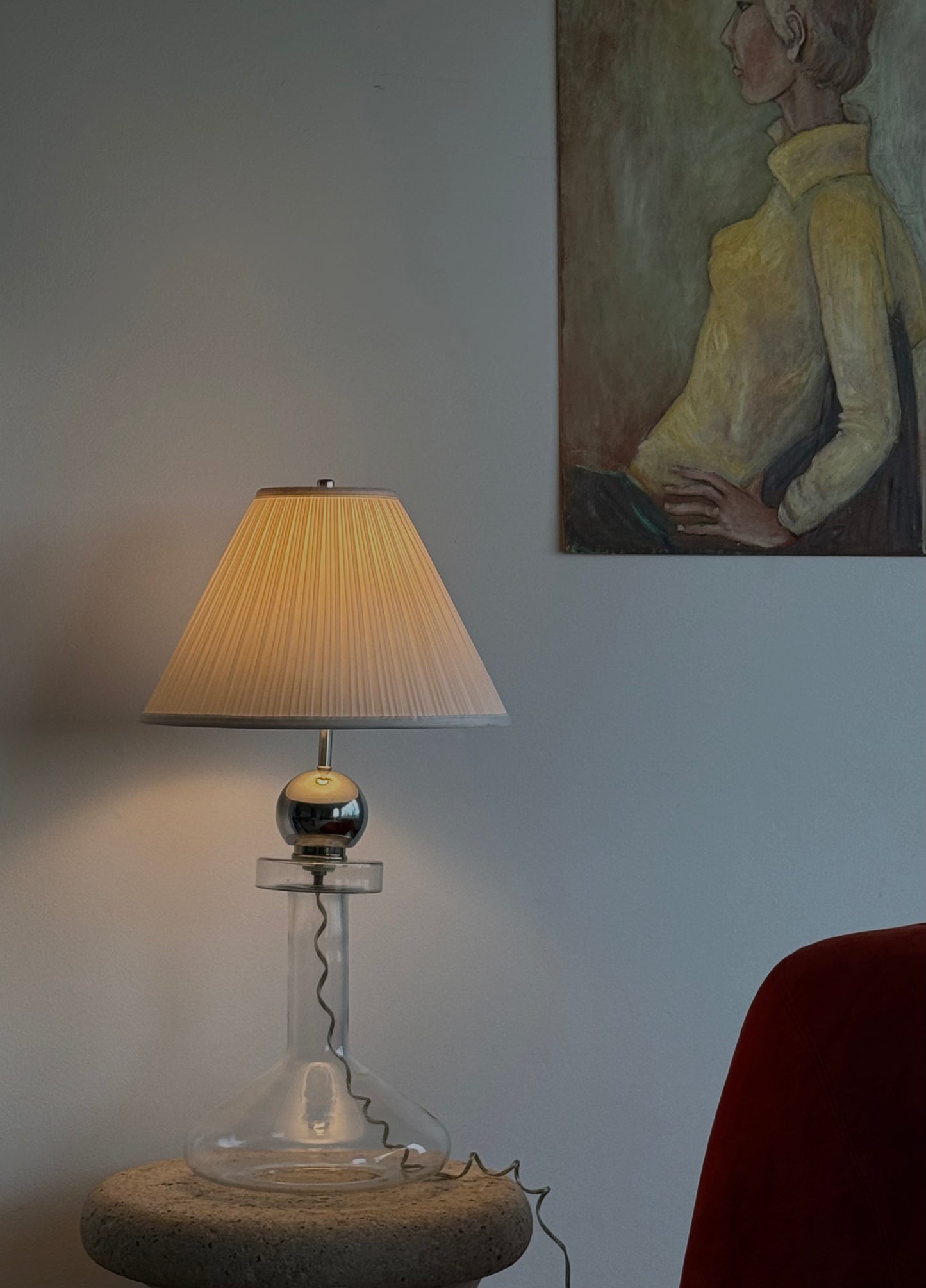 1970s LAUREL FLASK GLASS & CHROME LAMP