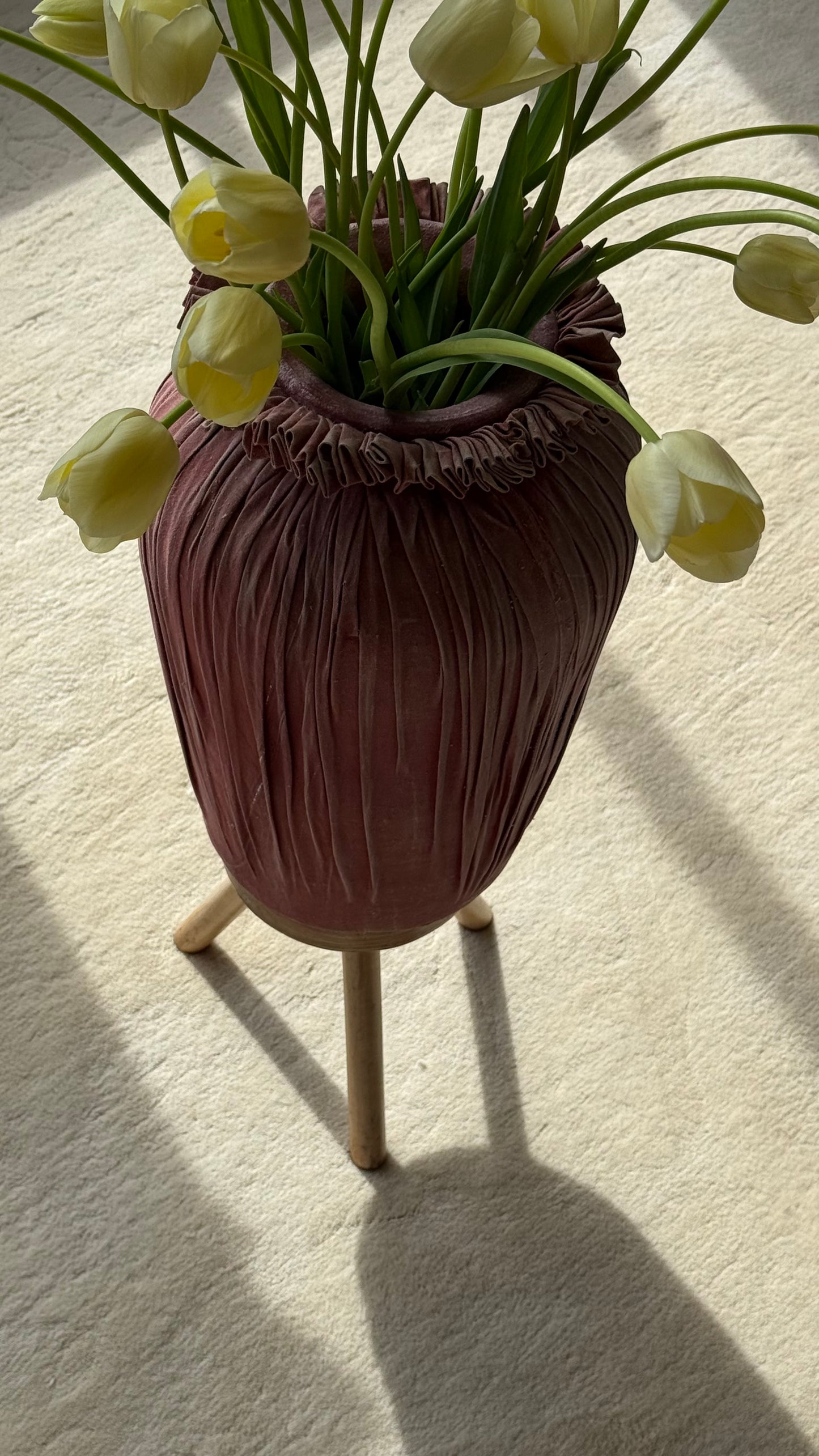 OOAK Terracotta Vase with DRAPED FABRIC