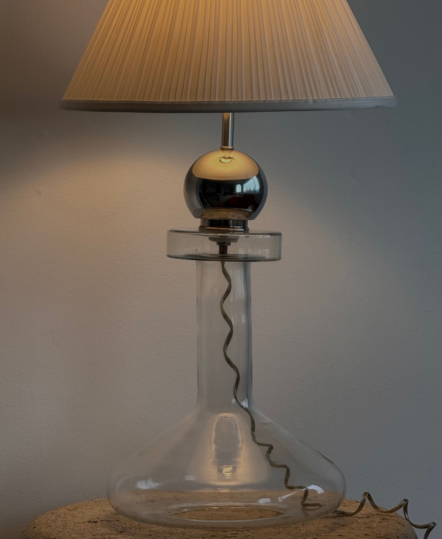 1970s LAUREL FLASK GLASS & CHROME LAMP