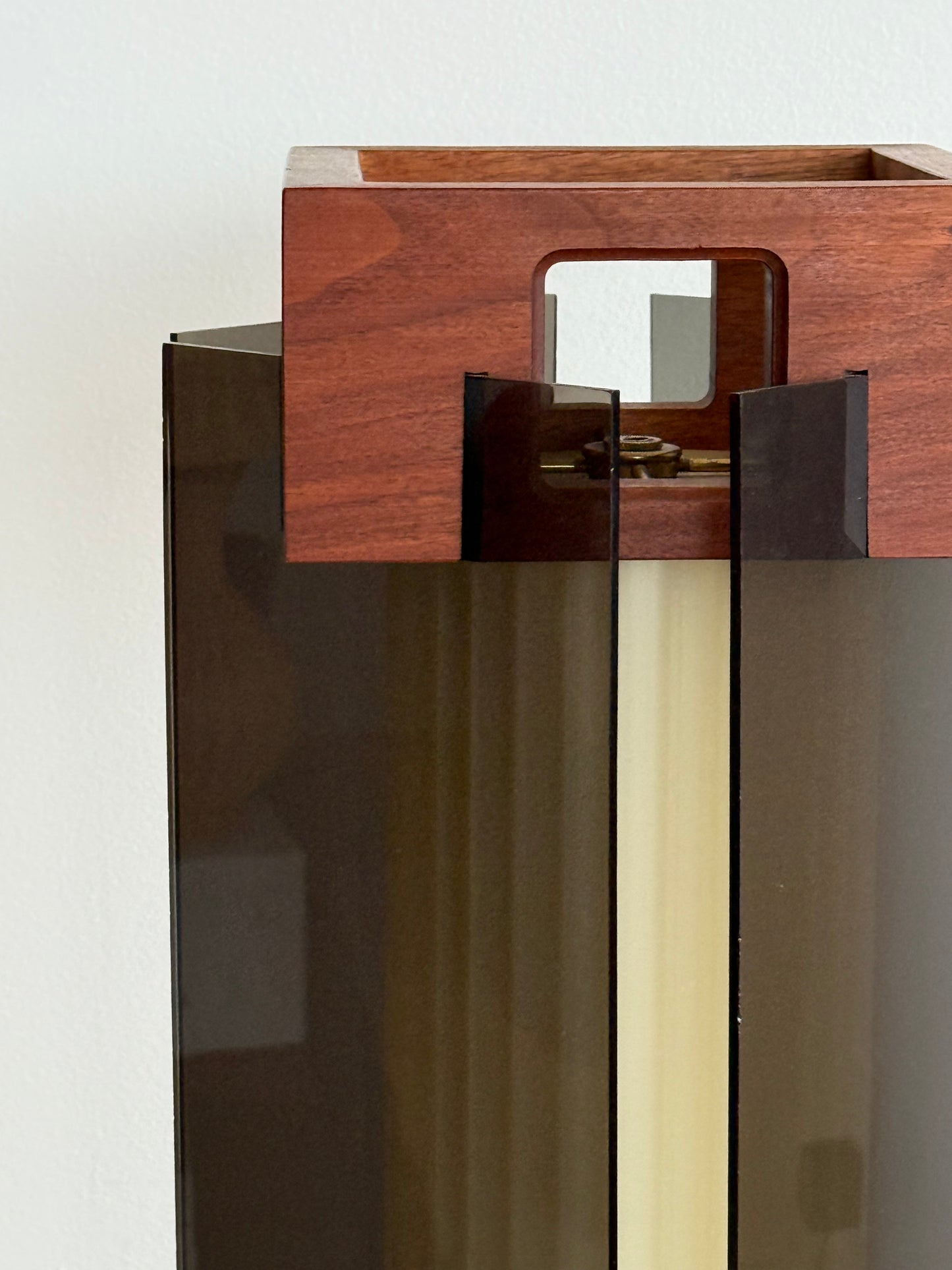 1970s MCM TEAK & SMOKY LUCITE LAMP