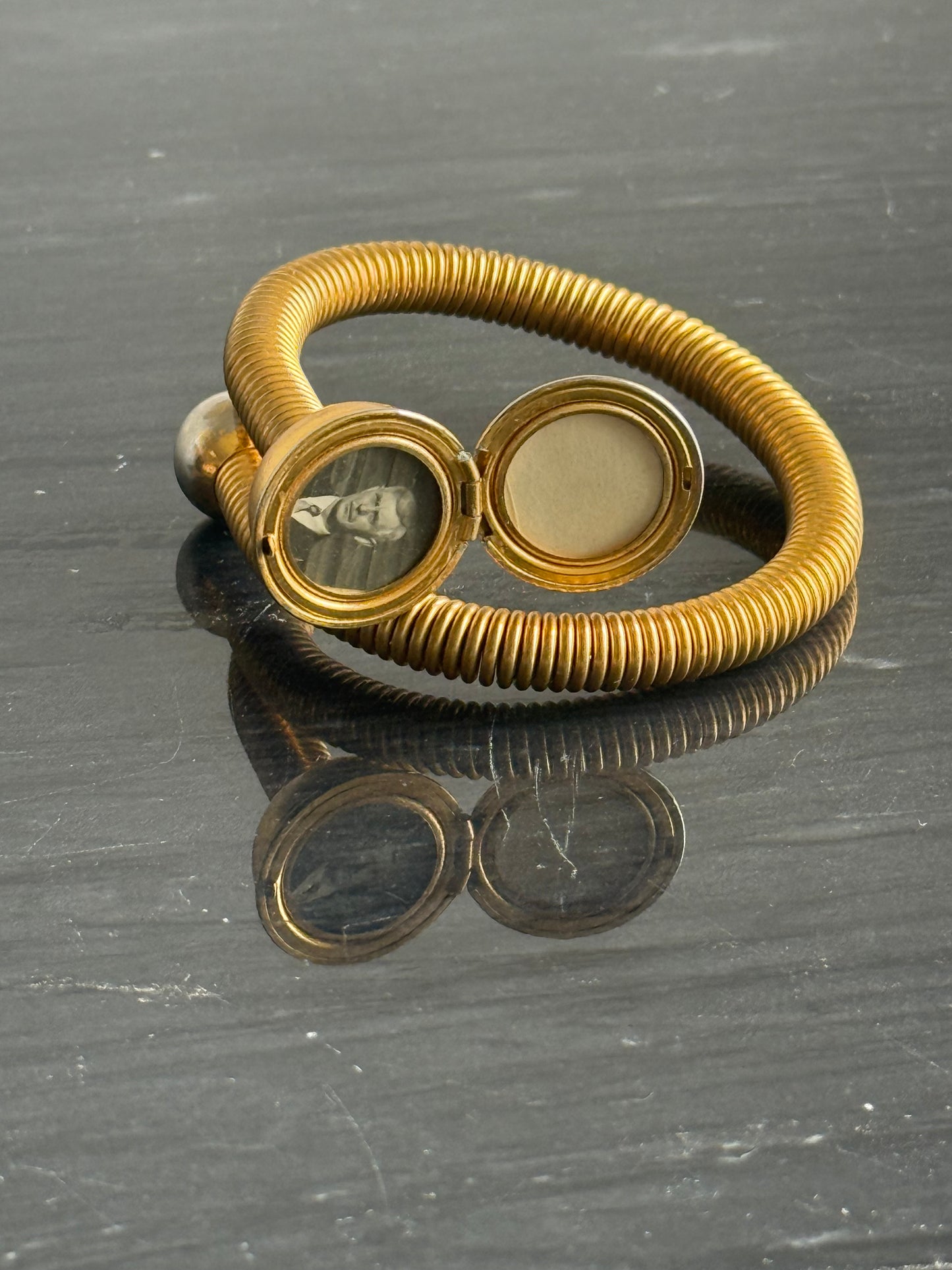On HOLD MID CENTURY GOLD SPRING BRACELET LOCKET END