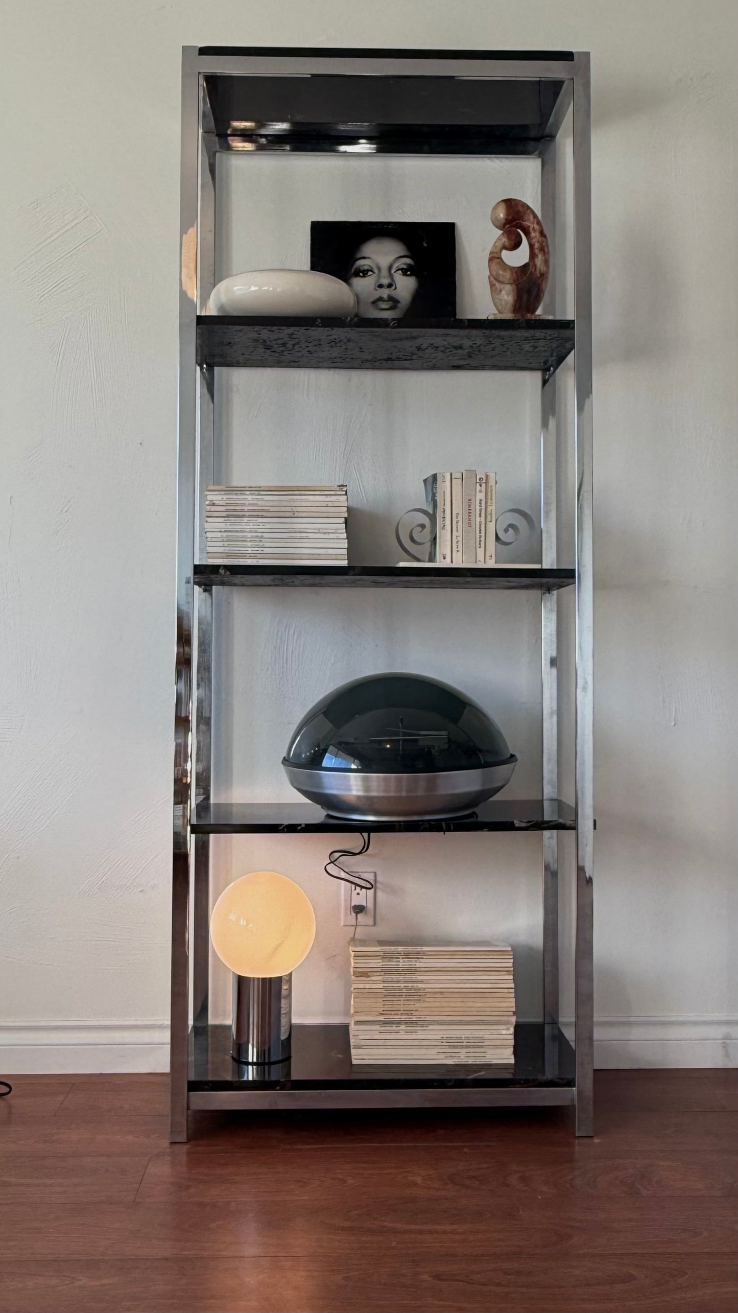 MCM Chrome and Marble étagère shelf