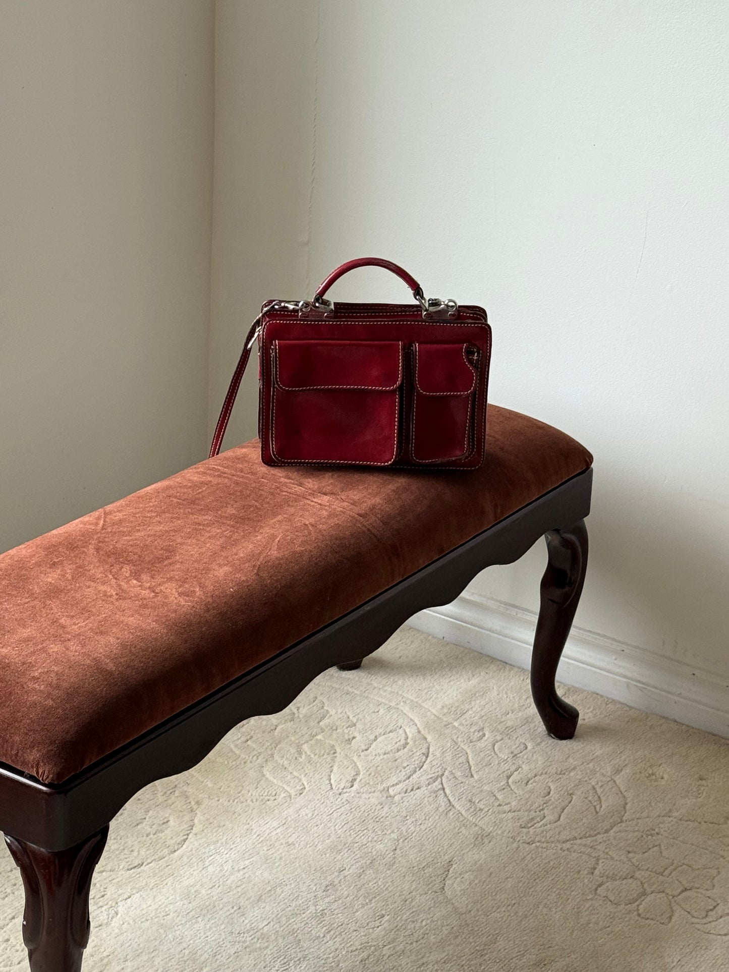 Vintage Reupholstered Wooden Bench