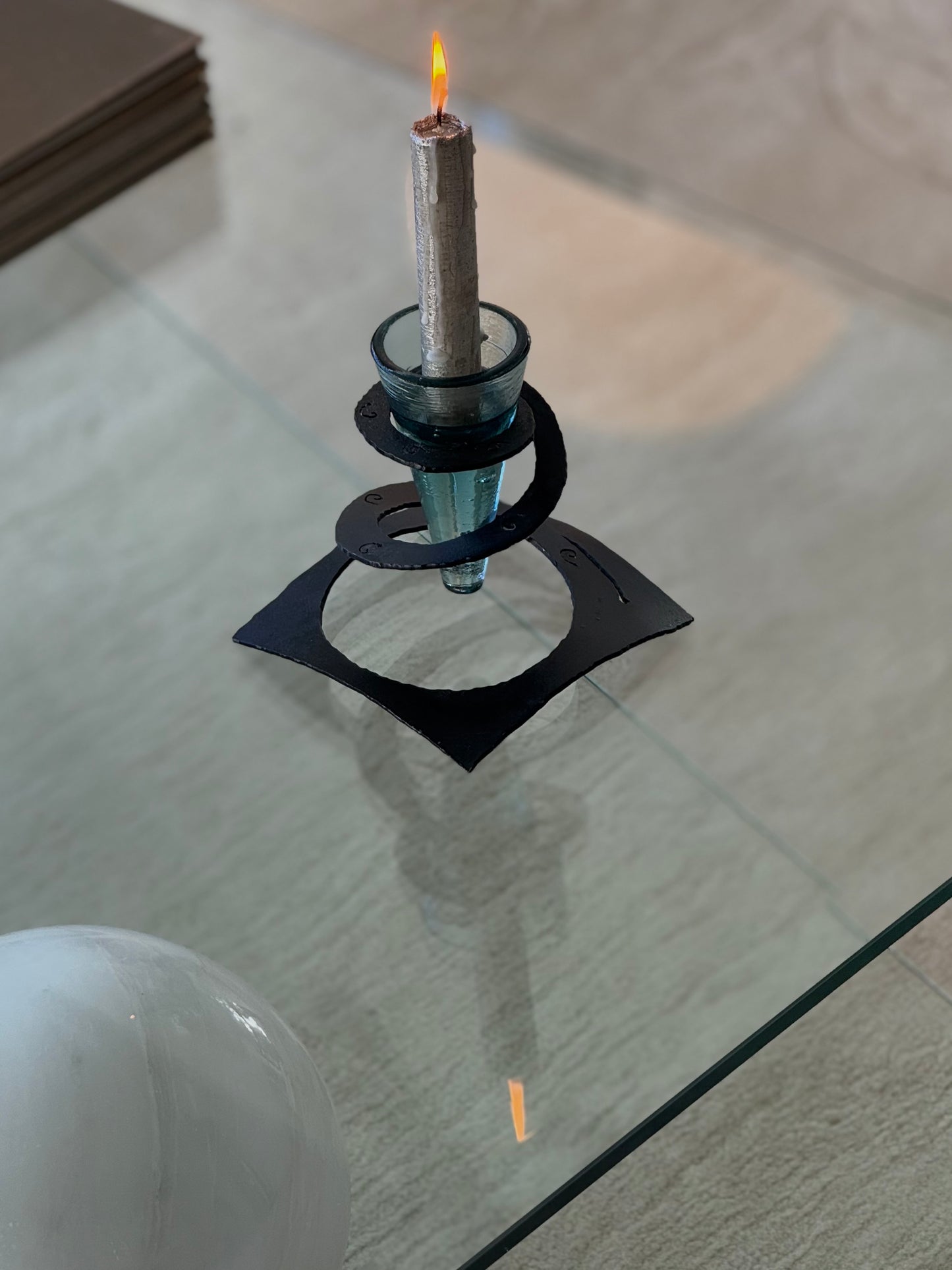 Post Mod Glass and Metal Candleholder