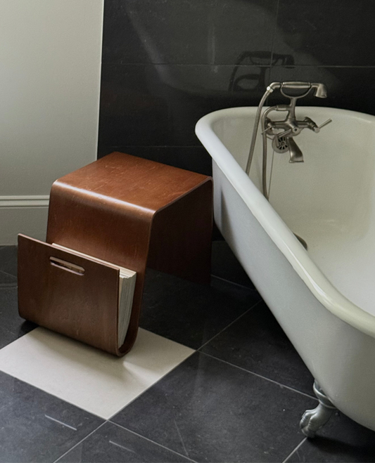 BENT PLYWOOD SIDE TABLE WITH MAGAZINE HOLDER, C.1990s