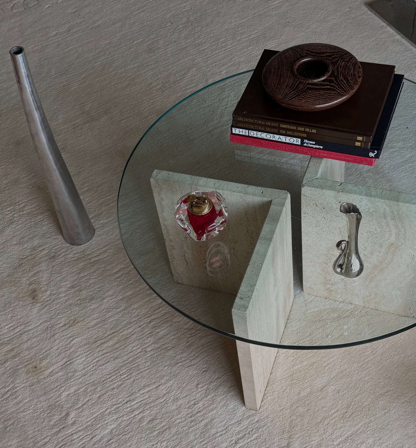 TRAVERTINE & GLASS COFFEE TABLE