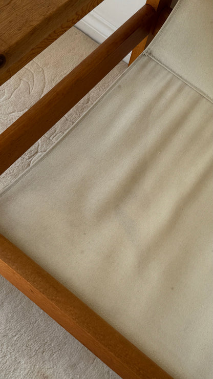 VINTAGE CANVAS & WOOD SLING CHAIR & OTTOMAN