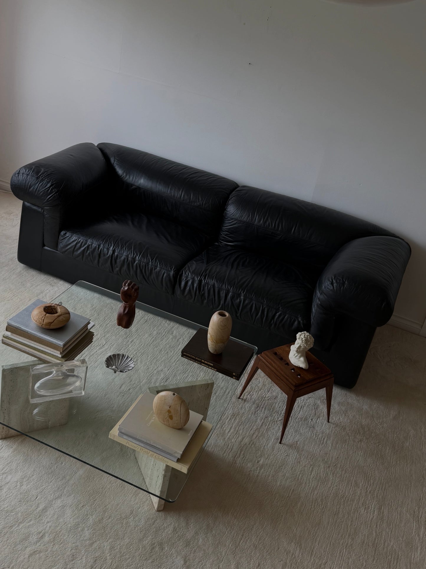 TRAVERTINE & GLASS COFFEE TABLE
