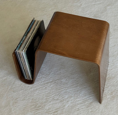 BENT PLYWOOD SIDE TABLE WITH MAGAZINE HOLDER, C.1990s