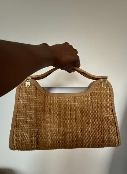 VINTAGE Woven Handbag  with a bamboo handle