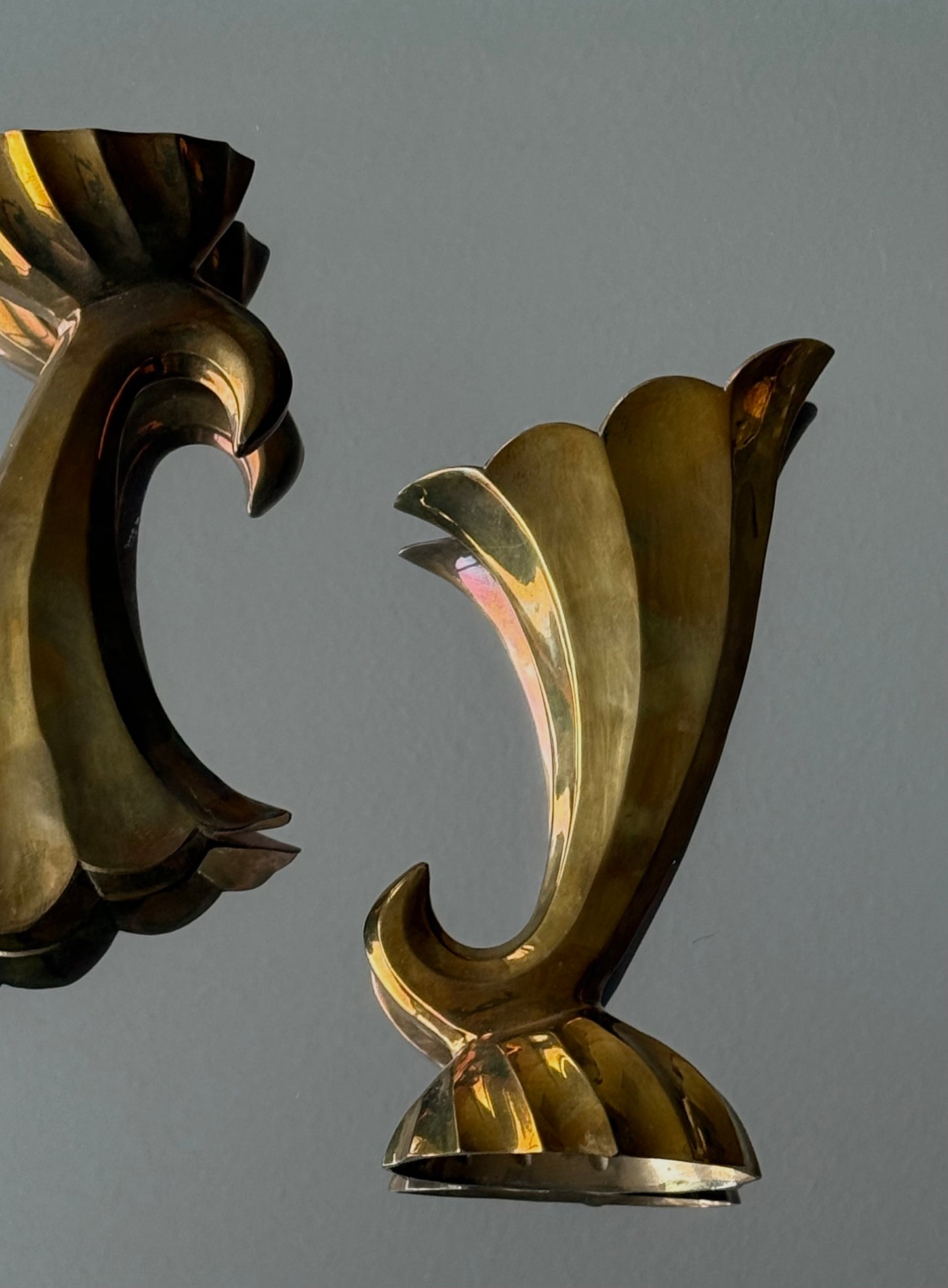 Mid-Century Brass Cornucopia Vases