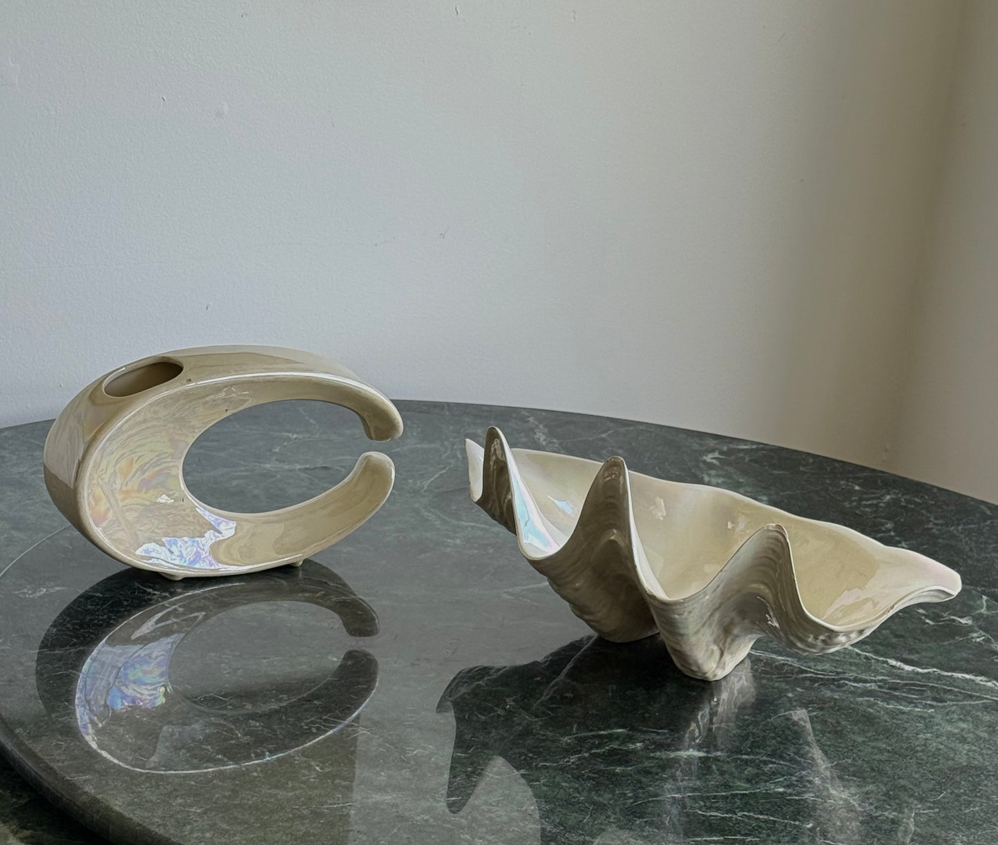 1980s IRIDESCENT CERAMIC DUO
