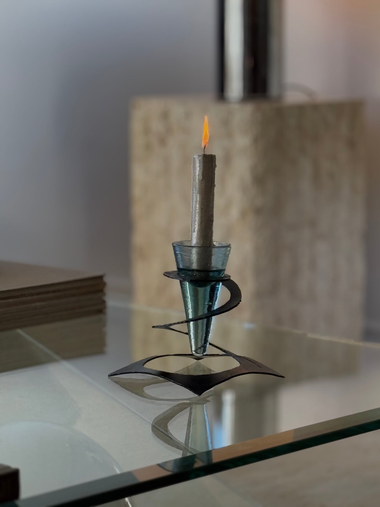 Post Mod Glass and Metal Candleholder