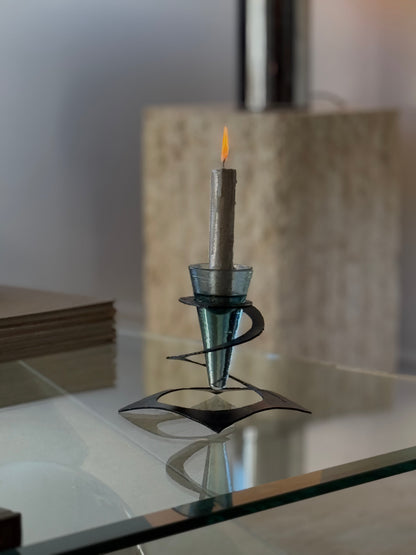 Post Mod Glass and Metal Candleholder