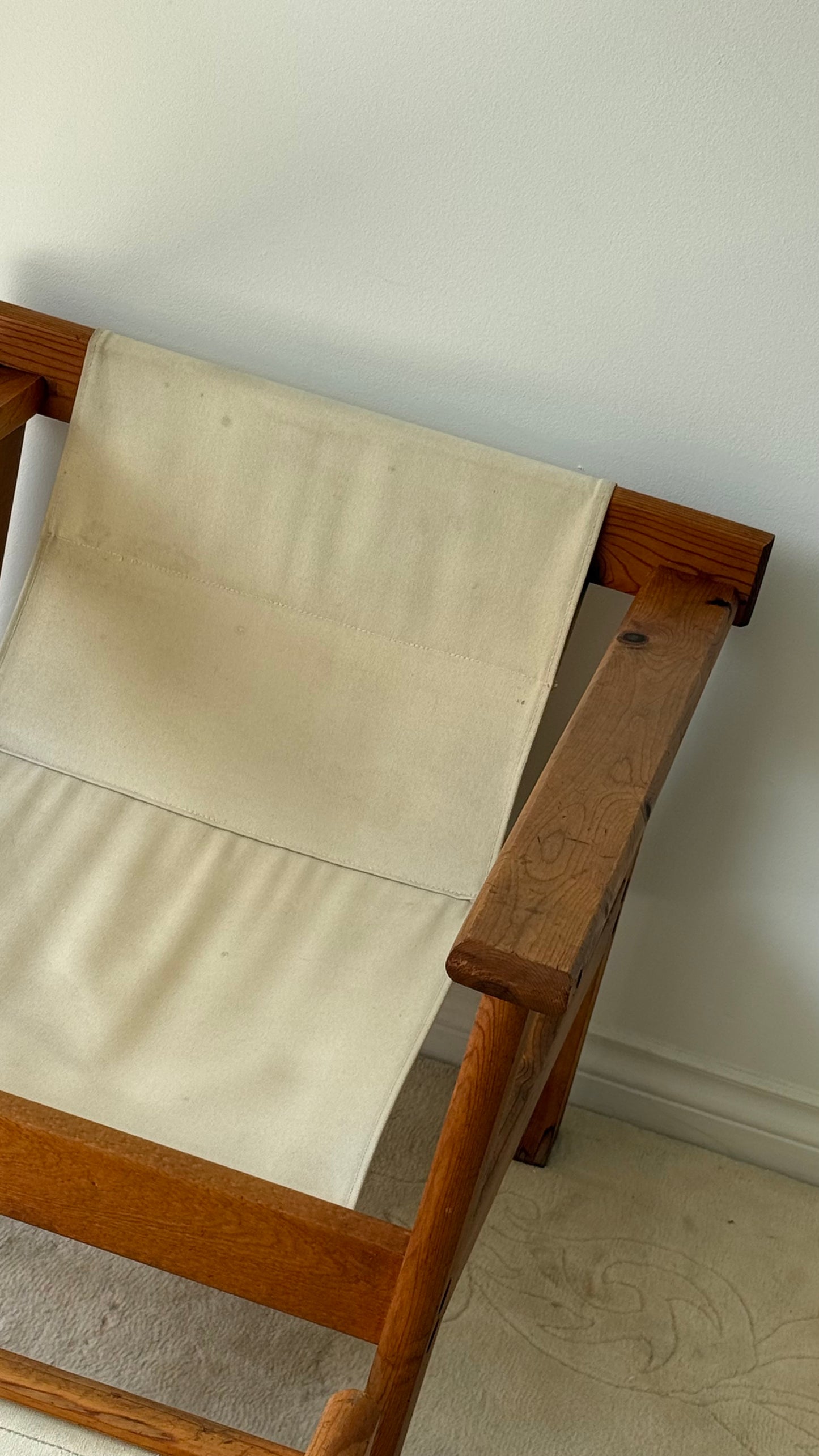 VINTAGE CANVAS & WOOD SLING CHAIR & OTTOMAN
