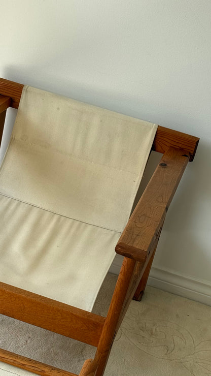 VINTAGE CANVAS & WOOD SLING CHAIR & OTTOMAN