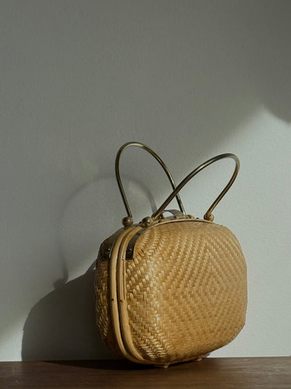 VINTAGE WICKER & BRASS PURSE