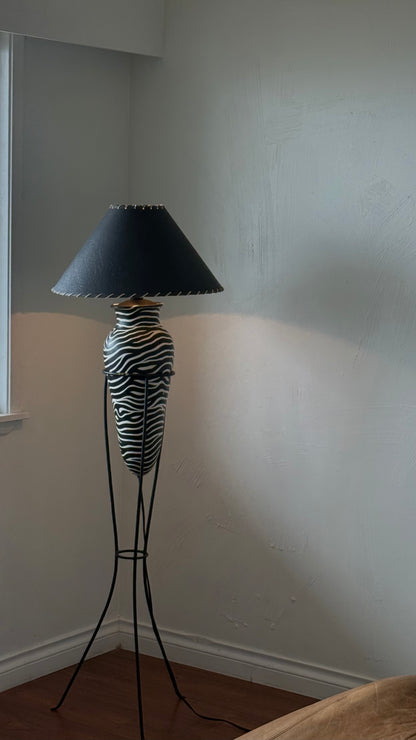 Vintage Ceramic and Iron Zebra Lamp
