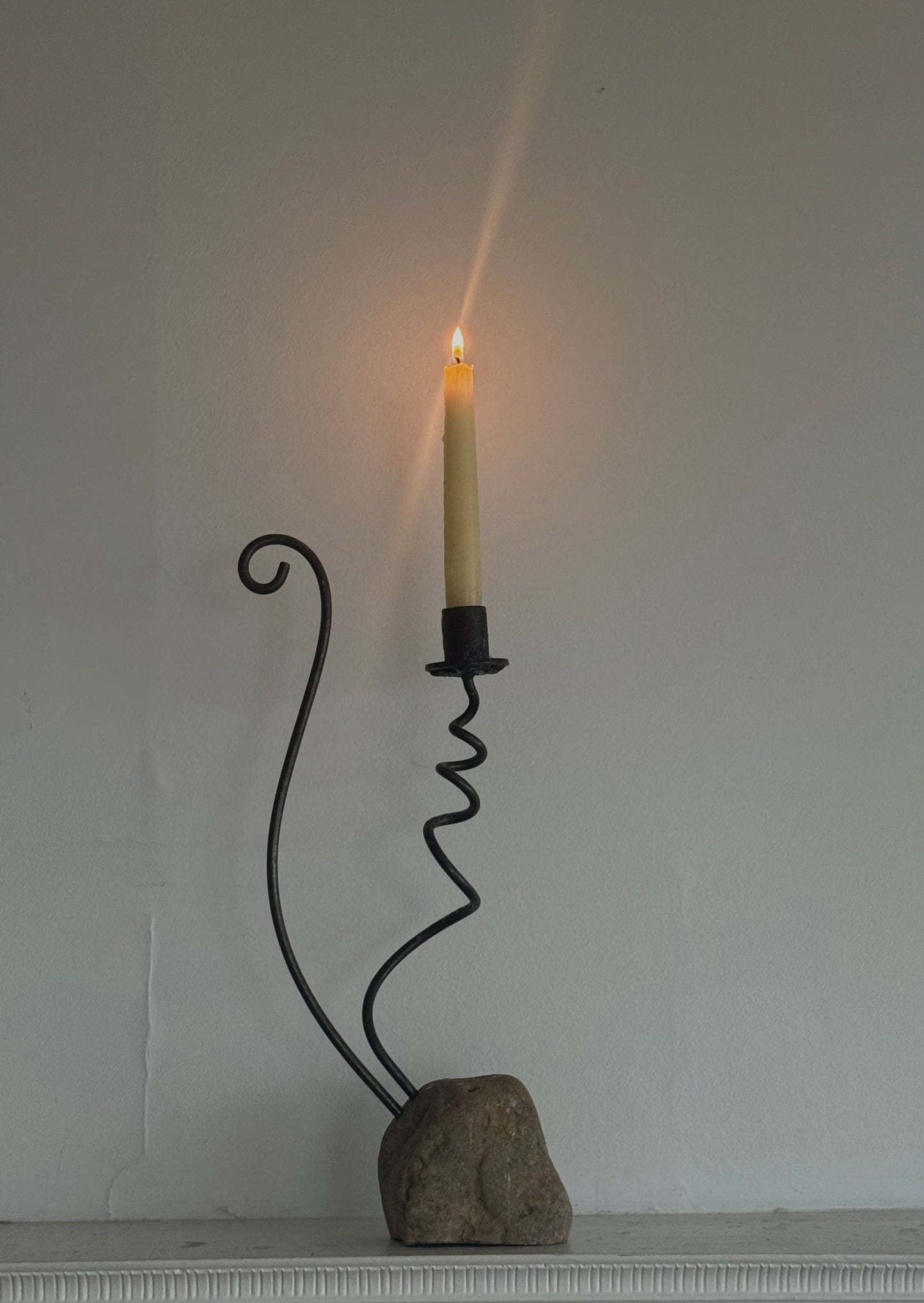 Vintage Hand Forged Iron & stone Candleholder