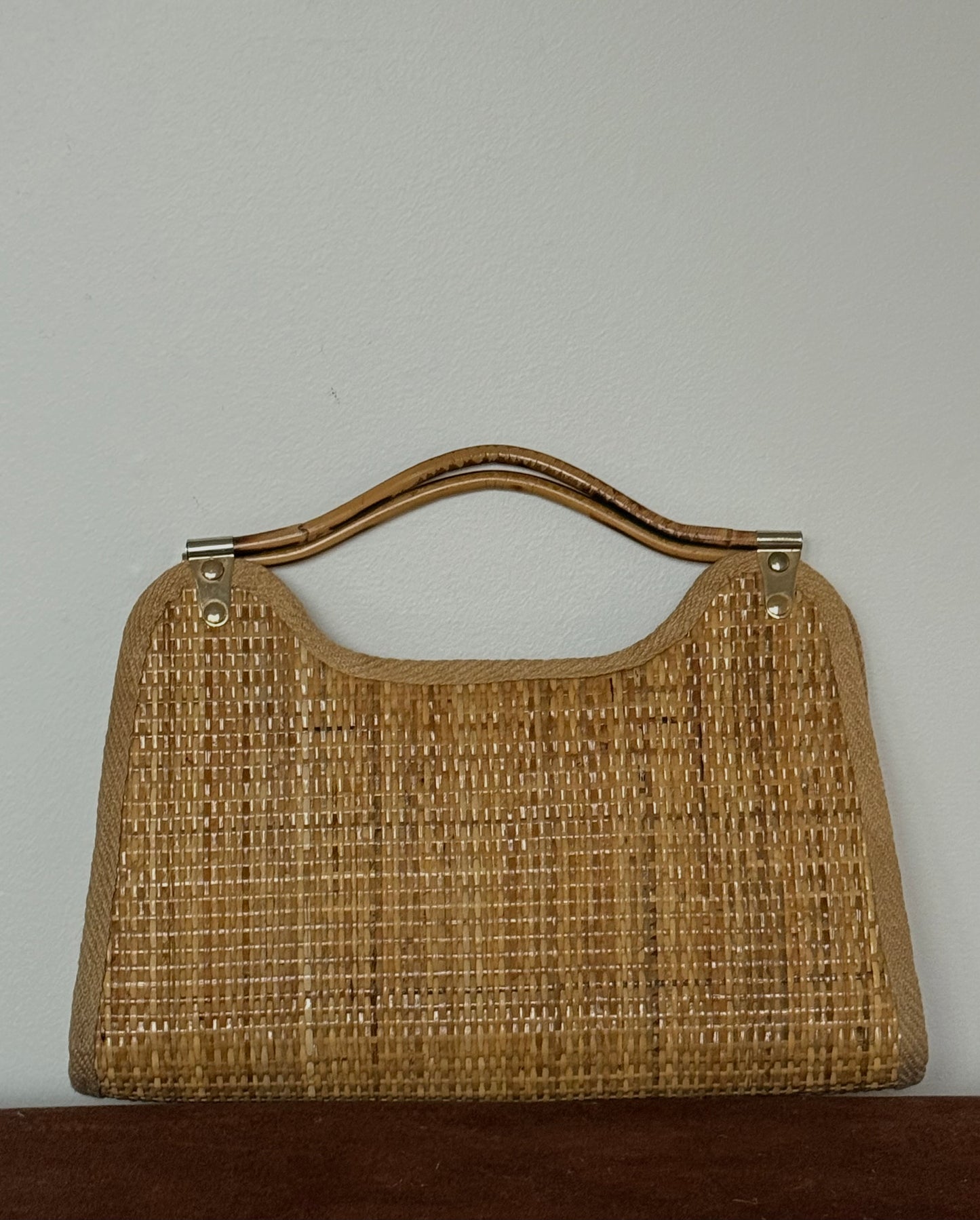 VINTAGE Woven Handbag  with a bamboo handle