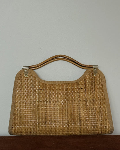 VINTAGE Woven Handbag  with a bamboo handle