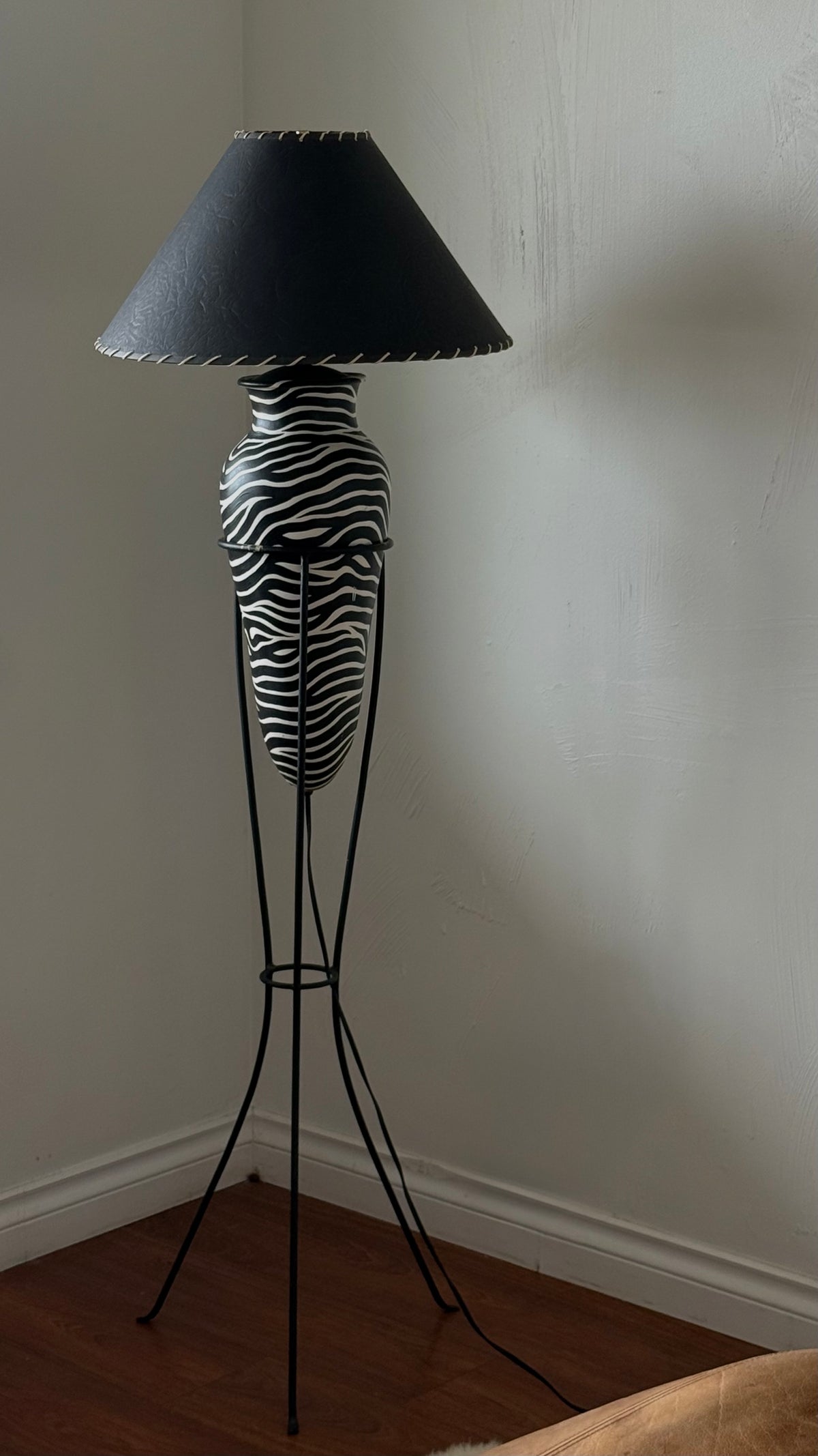 Vintage Ceramic and Iron Zebra Lamp