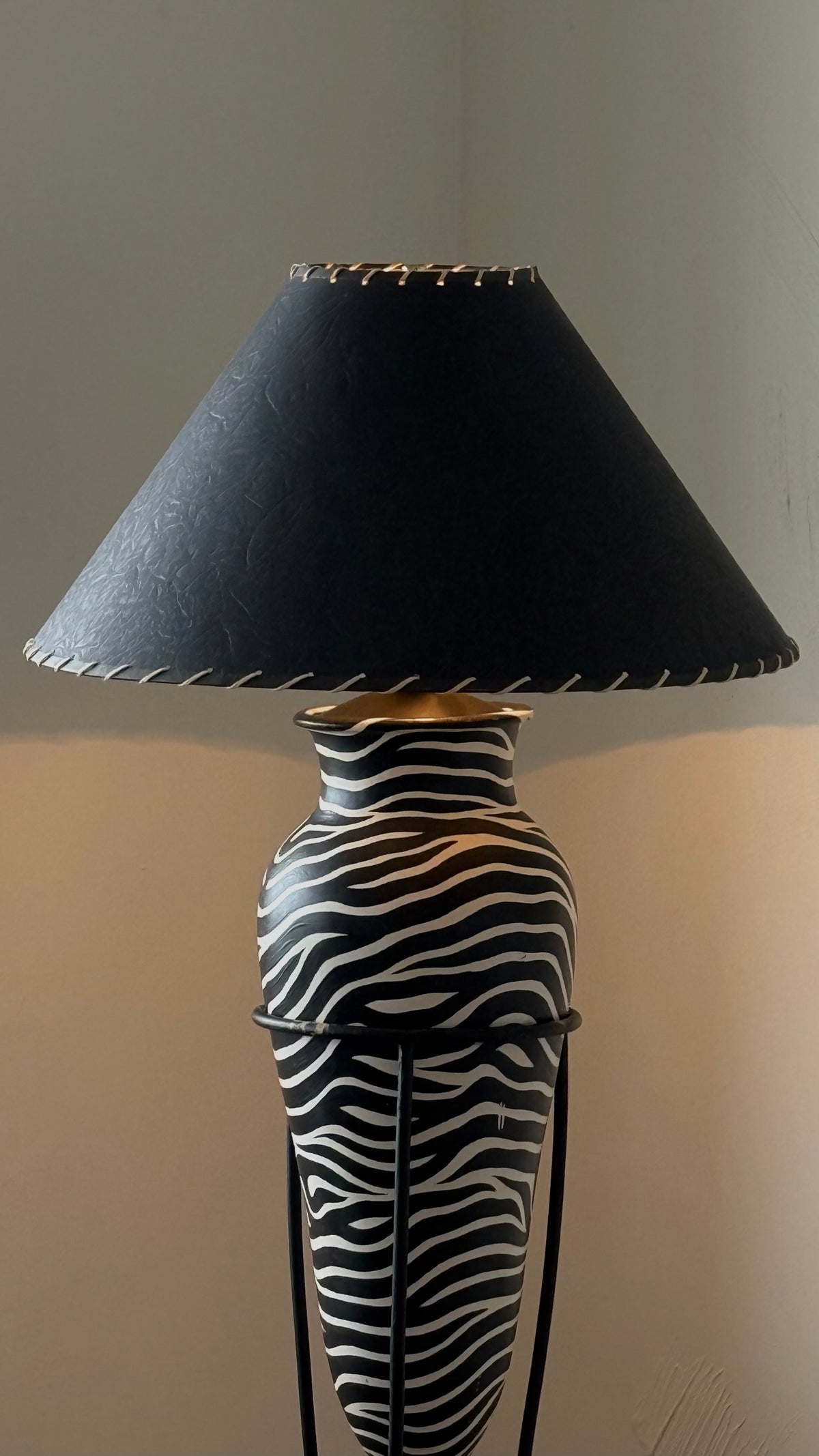 Vintage Ceramic and Iron Zebra Lamp