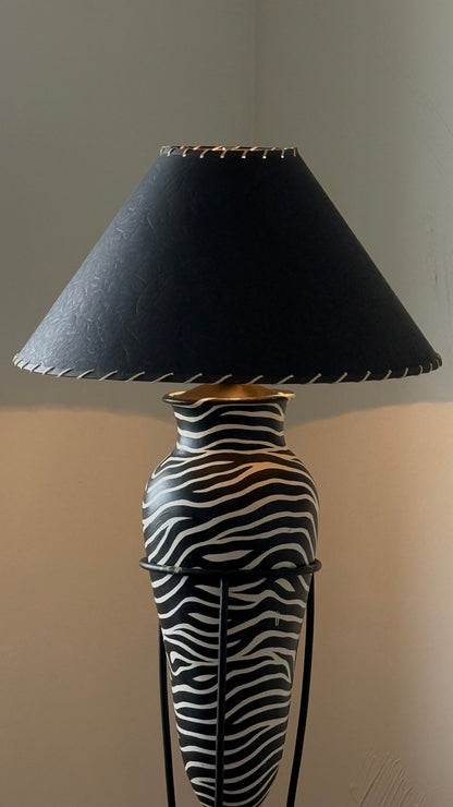 Vintage Ceramic and Iron Zebra Lamp