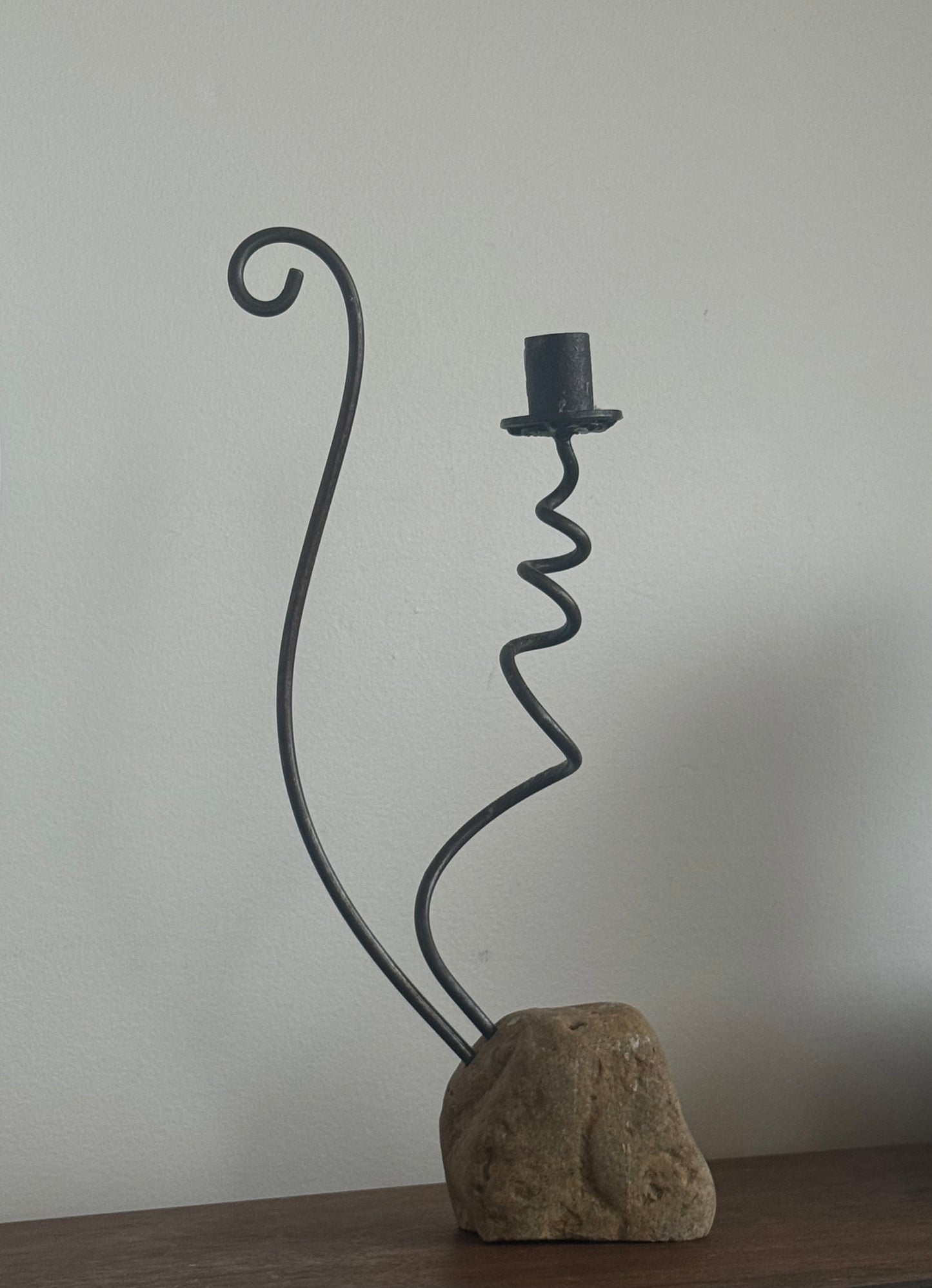 Vintage Hand Forged Iron & stone Candleholder