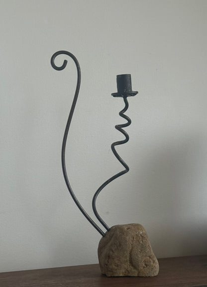 Vintage Hand Forged Iron & stone Candleholder