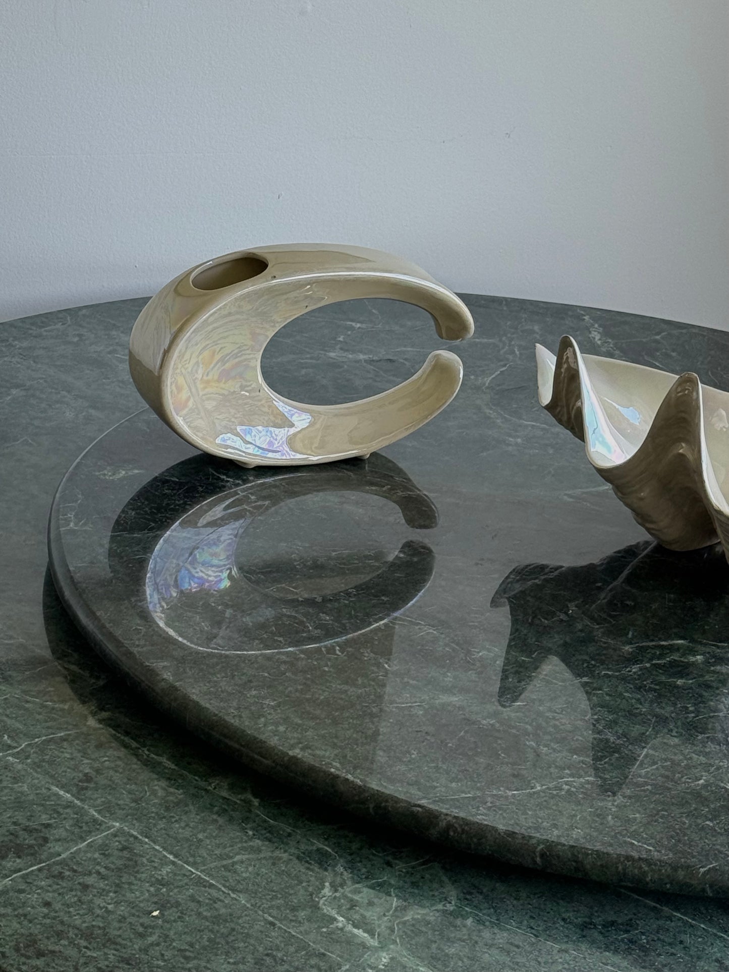 1980s IRIDESCENT CERAMIC DUO