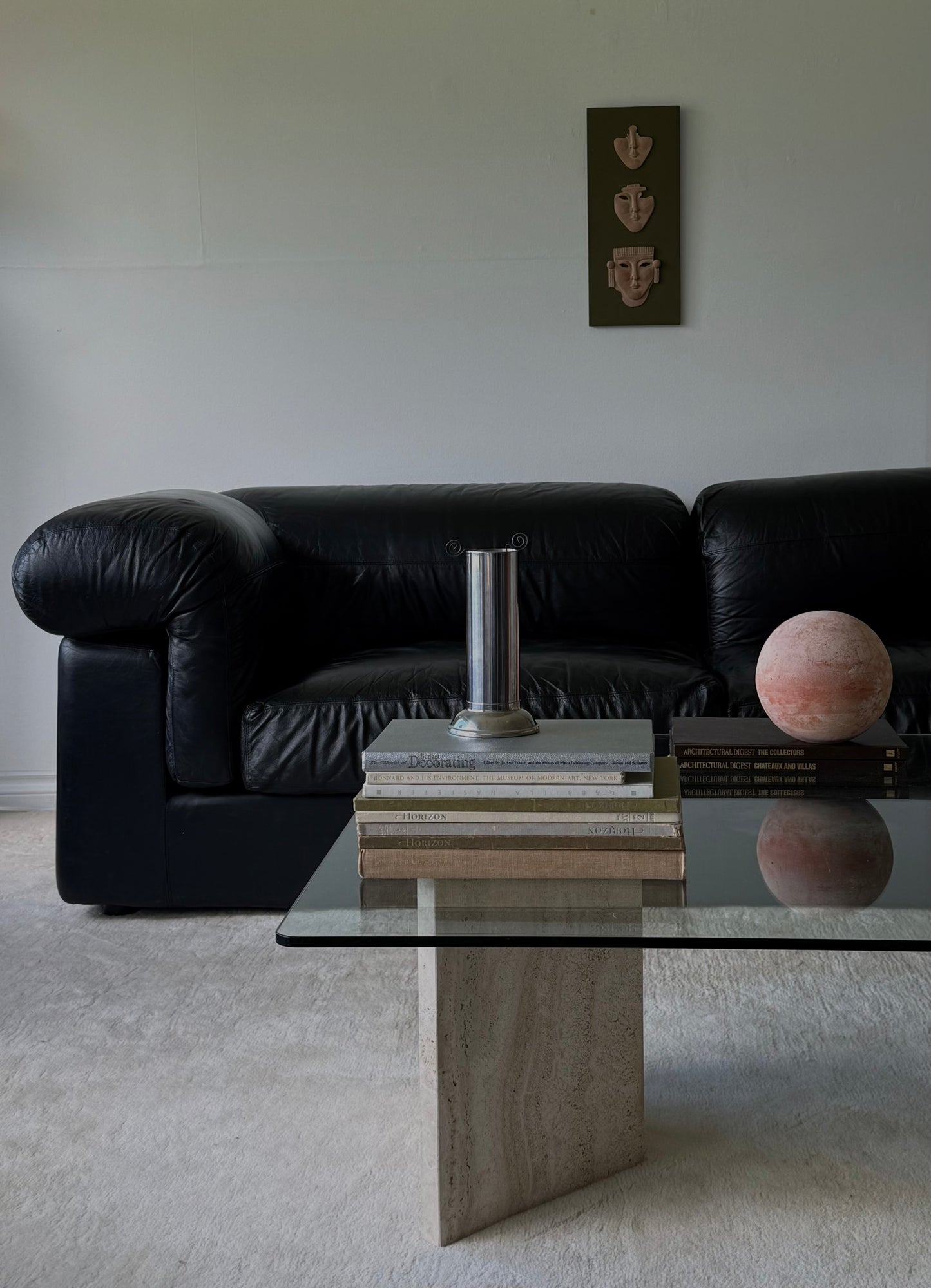 TRAVERTINE & GLASS COFFEE TABLE