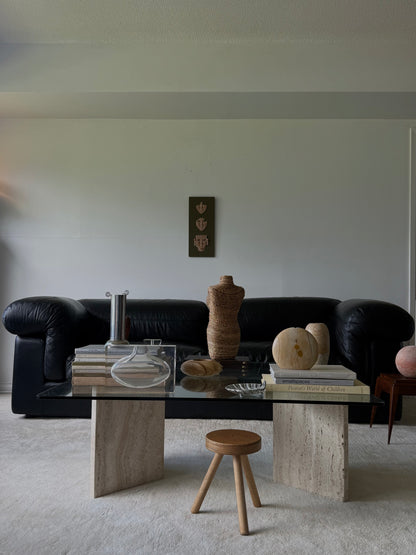 TRAVERTINE & GLASS COFFEE TABLE