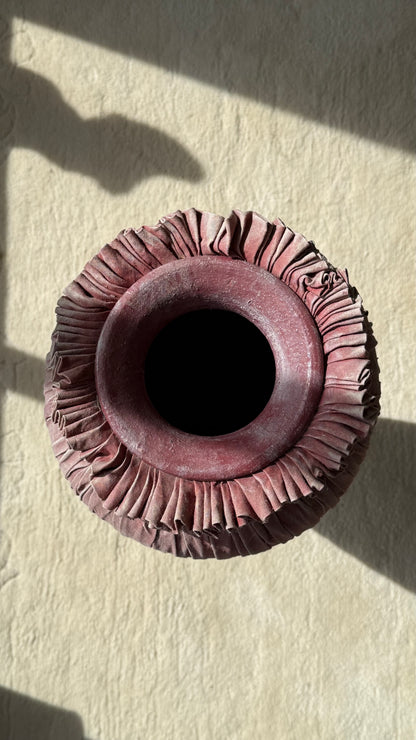 OOAK Terracotta Vase with DRAPED FABRIC