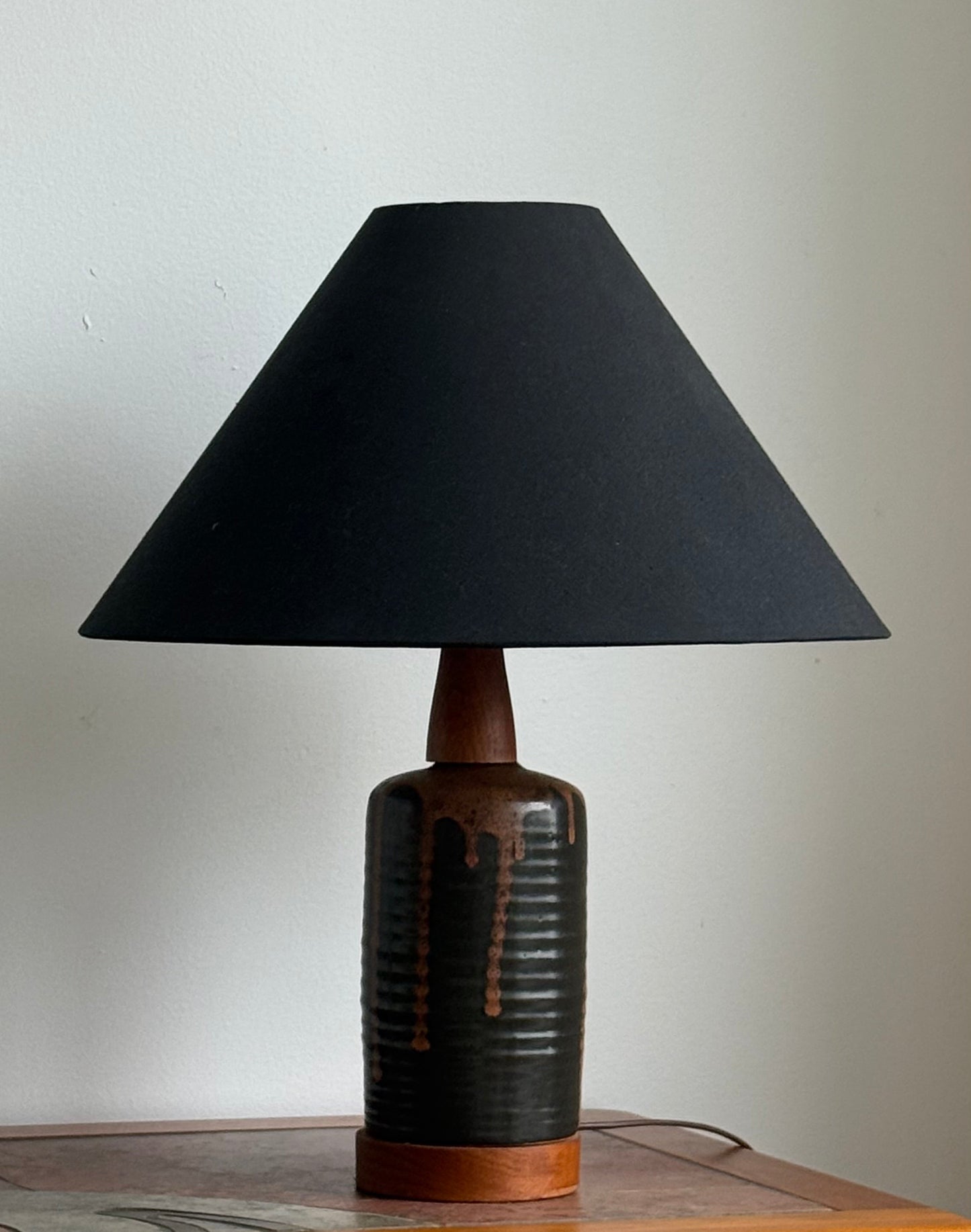 MCM pottery and teak lamp