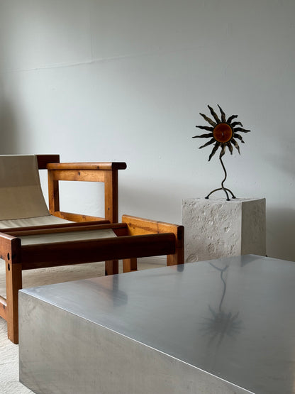VINTAGE CANVAS & WOOD SLING CHAIR & OTTOMAN