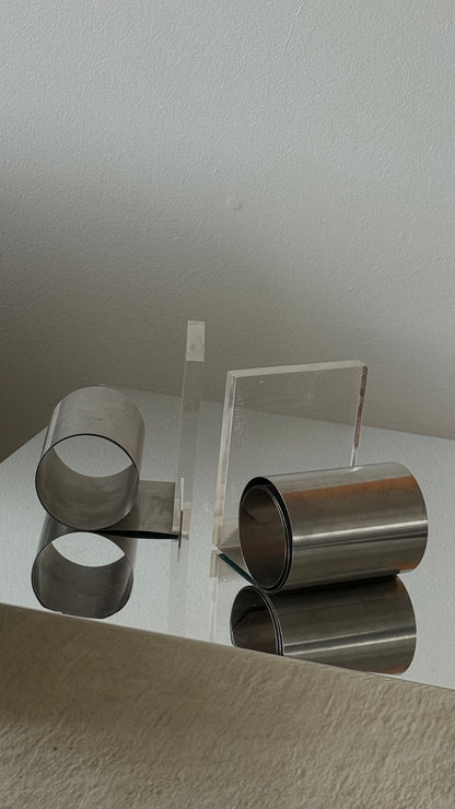 MCM LUCITE & STEEL BOOKENDS