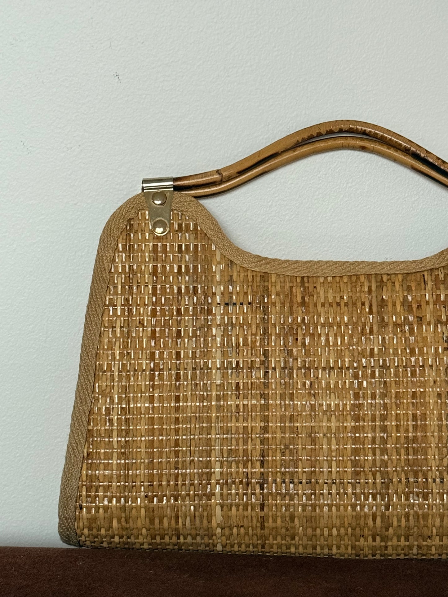 VINTAGE Woven Handbag  with a bamboo handle