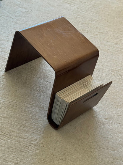 BENT PLYWOOD SIDE TABLE WITH MAGAZINE HOLDER, C.1990s