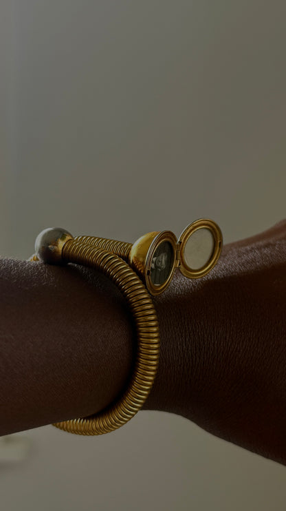 On HOLD MID CENTURY GOLD SPRING BRACELET LOCKET END