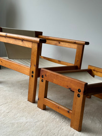 VINTAGE CANVAS & WOOD SLING CHAIR & OTTOMAN